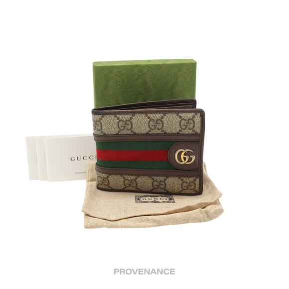 🔴 Gucci Ophidia Bifold Wallet - GG Marmont Supreme Signature Web - Picture 1 of 10